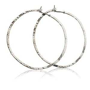 ハンマードフープイヤリング 925 スターリングシルバー ハンドメイド 50mm 特大フープ 2.5 インチ Avnis Hammered Hoop Earrings 925 Sterling Silver Handmade 50mm Extra-Large Hoop 2.5 inch