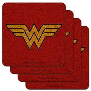 ワンダーウーマン クラシック ロゴ ロープロファイル ノベルティ コルク コースター セット GRAPHICS & MORE Wonder Woman Classic Logo Low Profile Novelty Cork Coaster Set