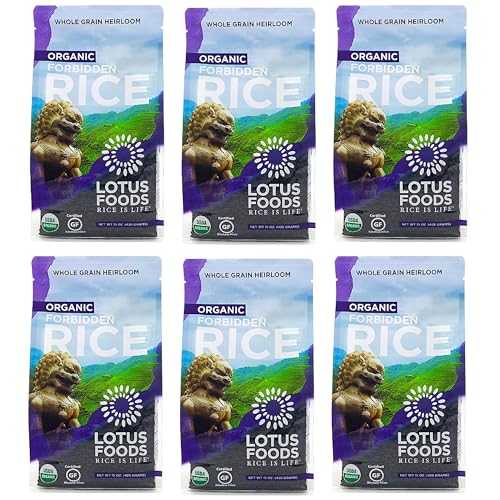 Lotus Foods Bulk Organic Forbidden Rice - Black Rice Organic, Purple Rice, Black Rice Bulk, Gluten Free Heirloom Rice, Whole Grain, Non GMO, Vegan - 15 Oz Bags (Pack of 6)