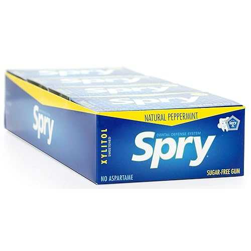 Spry Fresh Natural Xylitol Chewing Gum Dental Defense System - Aspartame-Free, Sugar-Free, Non-GMO, Gluten-Free (Peppermint, 10 Count Blister Cards - Pack of 20) Xlear Spry Fresh Natural Xylitol Chewing Gum Dental Defe