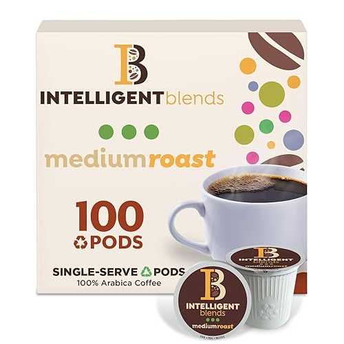 Intelligent Blends Medium Dark Roast Coffee Pods, 100 コンピュータ断層撮影法, Recyclable Single Serve Pods - 100% Arabica Coffee, Compatible with Keurig K Cups Maker Intelligent Blends Medium Dark Roast Coffee Pods, 100 コンピュータ断層撮影法, Recyclable S