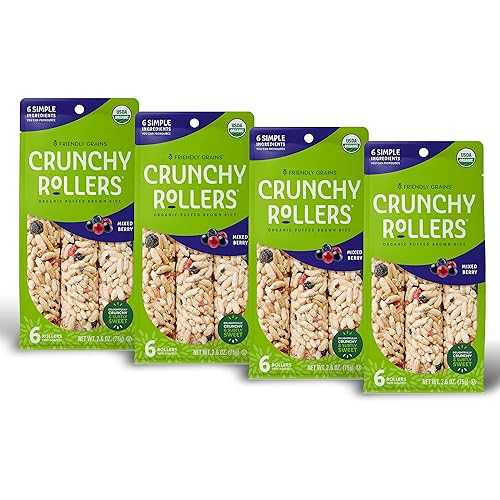 Friendly Grains - Crunchy Rollers - Organic Rice Snacks - Mixed Berry (4 packs of 6) CRUNCHY RICE ROLLERS Friendly Grains - Crunchy Rollers - Organic Rice Snacks - Mixed Berry (4 packs of 6)