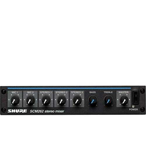 Shure SCM262 ステレオマイクミキサー、12V ファンタムワット数付き添い人、大衆食堂、有酸素運動/健全さ野球クラブ、会社組織形づくる、学年に至適 Shure SCM262 Stereo Microphone Mixer with 12V Phantom Power, Perfect for Restaurants, Aerobics/Health Clubs