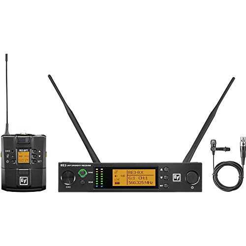 Electro-Voice RE3-BPCL 無線電話 上半身容器に並べる 取り合わせ、TA4F 繋ぎ付き添い人 RE3-ACC-CL3 カーディオイド ラベリア マイクロホン、RE3-RX ダイバーシティ 受信システムおよび RE3-BPT 上半身容器に並べる トランスミッターを含む、560 ~ 596MHz Electro-Voice RE3-BP