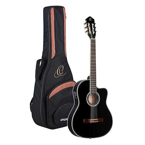 Ortega Guitars Family Series Pro 6 弦アコースティック - エレクトリック ギター、右 (RCE145BK) Ortega Guitars Family Series Pro Solid Top Thinline Acoustic-Electric Nylon Classical Guitar w/Bag
