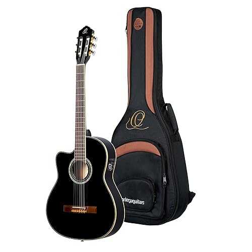 Ortega Guitars Family Series Pro 6 弦アコースティック - エレクトリック ギター、左ぎっちょ用 (RCE145LBK) Ortega Guitars Family Series Pro Left-Handed Solid Top Thinline Acoustic-Electric Nylon Classical Guitar w/Bag