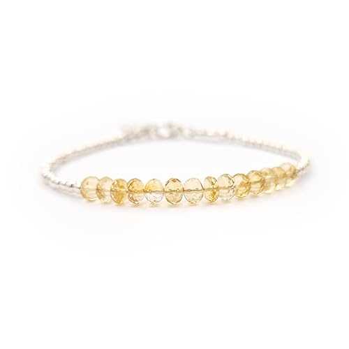 ANUSHRUTI Dainty Yellow Citrine Roundel Beaded Bracelet for her Sterling Silver Beads Gemstone Jewelry Gift Crystal Healing