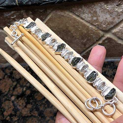 自然的 緑であること チェコ共和国 モルダバイト、ハーキマー 金剛石 925 益荒男 スターリング しろがね色 腕輪 7 1/2\