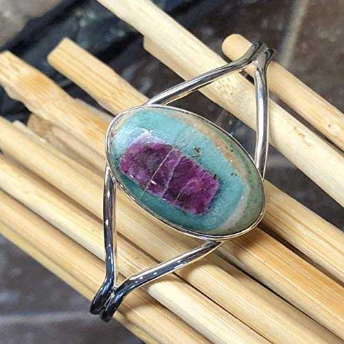 Fuchsite 925 益荒男 スターリング しろがね色の生まれながらルビー 折り返し 腕輪 Natural Rocks by Kala Natural Ruby インチ Fuchsite 925 Solid Sterling Silver Cuff Bracelets