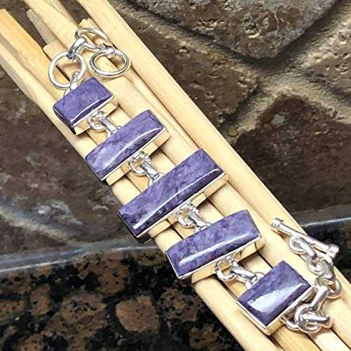 生まれながらシベリア チャロアイト 925 益荒男 スターリング しろがね色 腕輪 7 in Natural Rocks by Kala Natural Siberian Charoite 925 Solid Sterling Silver Bracelets 7 inches