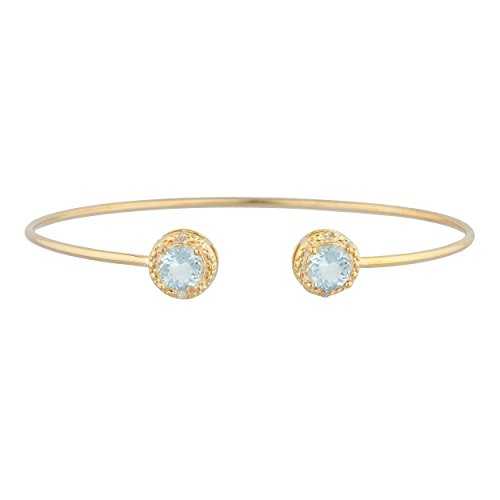 14K ゴールド 本物の青緑色 \u0026 金剛石 ラウンド バングル 腕輪 Elizabeth Jewelry 14Kt Gold Genuine Aquamarine \u0026 Diamond Round Bangle Bracelet