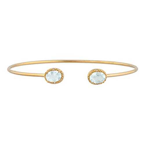 14K ゴールド 本物の青緑色 \u0026 金剛石 オーバル バングル 腕輪 Elizabeth Jewelry 14Kt Gold Genuine Aquamarine \u0026 Diamond Oval Bangle Bracelet