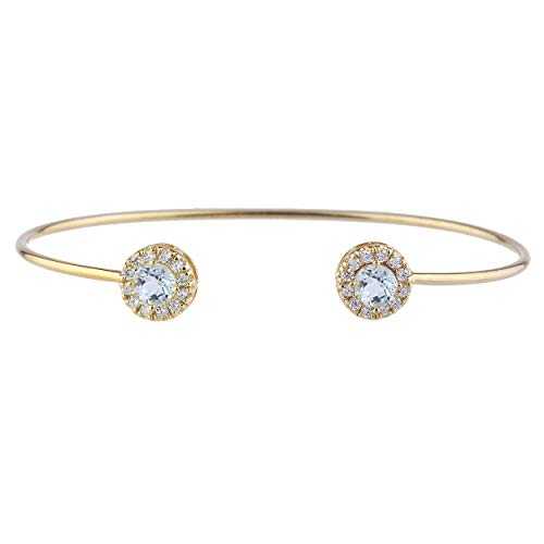 14K ゴールド 本物の青緑色 日暈 目論む バングル 腕輪 Elizabeth Jewelry 14Kt Gold Genuine Aquamarine Halo Design Bangle Bracelet