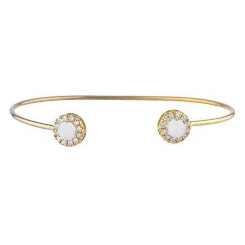 14K ゴールド 本物の乳白色 日暈 目論む バングル 腕輪 Elizabeth Jewelry 14Kt Gold Genuine Opal Halo Design Bangle Bracelet