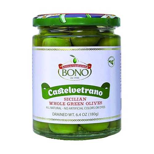 BONO カステルヴェトラーノ シチリア島産 大広間 緑であること オリーブ、3 容器に並べる BONO Castelvetrano Sicilian Whole Green Olives, 3 pack