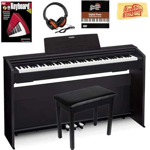 Casio Privia PX-870 Digital Piano - Black Bundle with Furniture Bench, Headphone, Instructional Book, Online Piano Lessons, Austin Bazaar Instructional ヴィデオディスク, and Polishing Cloth