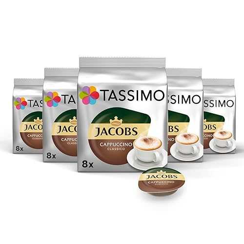 タッシモ ジェイコブス カップチーノ、レインフォレスト 合従連衡御墨付き、5 個風呂敷き包み、5 x 16 T レコード盤 (8 回分) Tassimo Jacobs Cappuccino, Rainforest Alliance Certified, Pack of 5, 5 x 16 T-Discs (8 Servings)