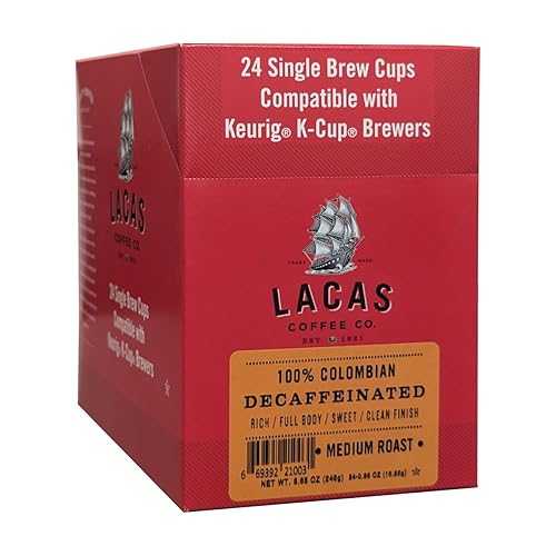 Lacas Coffee Company Lacas Coffee 100% Colombian Decaf Single Serve Cups, Compatible with Keurig K-Cup Brewers 24 Count