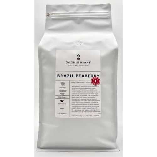Smokin Beans 5-Pound Brazil Peaberry Freshly Roasted Coffee, Semi-Washed Processing, Full City Roast, Premium Whole Bean Specialty Coffee