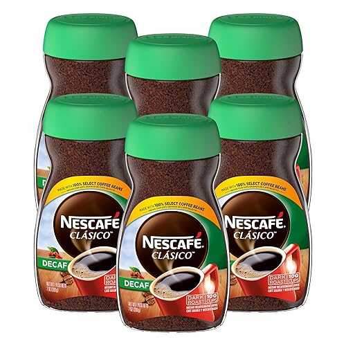 Nescafe Clasico Instant Coffee, Decaf Dark Roast Coffee, 7 Ounce Jar (Pack of 6)
