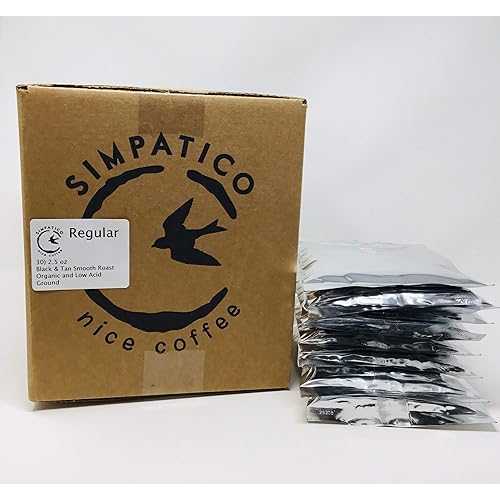 Simpatico 低酸珈琲 - 30 個入り口・入口入れもの - 2.5 薬局衡オンス オーガニック 黒いこと アンド タン 焙ずる レギュラー フラクショナル 風呂敷き包み Simpatico Coffee Simpatico Low Acid Coffee - Case of 30 - 2.5 薬局衡オンス Organic Black and Tan Roast