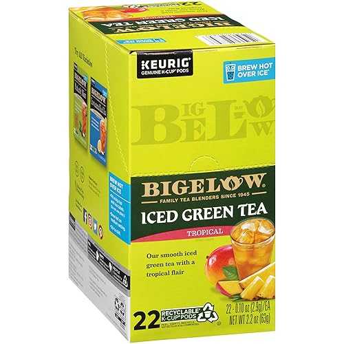 Bigelow Tea Tropical Iced Green Tea Keurig K-Cup Pods, Caffeinated Tea Keurig Tea Pods, 22 Count Box (Pack of 4), 88 Total K-Cup Pods