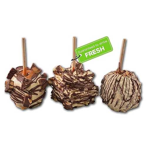 US Sweets Caramel Apple 3 Pack - Caramel Granny Smith Apples Dipped インチ Peanut Butter White Chocolate with Nuts, Snickers \u0026 Reese\u0027s / Tasty Gift / Handmade インチ Small Batches / Guaranteed to Arrive Fresh