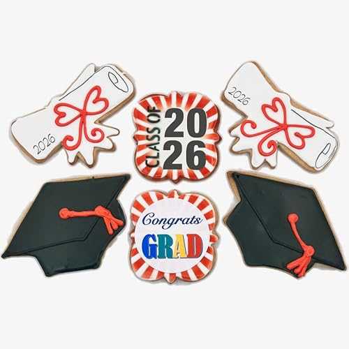 Graduation Cap Diploma Cookies -6 Decorated Shortbread Individually Wrapped With Bow by BakersDozenToGo