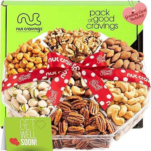 NUT CRAVINGS Gourmet Collection - Happy Birthday Treats, Nuts Gift Basket with Bday Ribbon (7 Assortments) Food Platter, Healthy Snack Care Package, Food Assortments