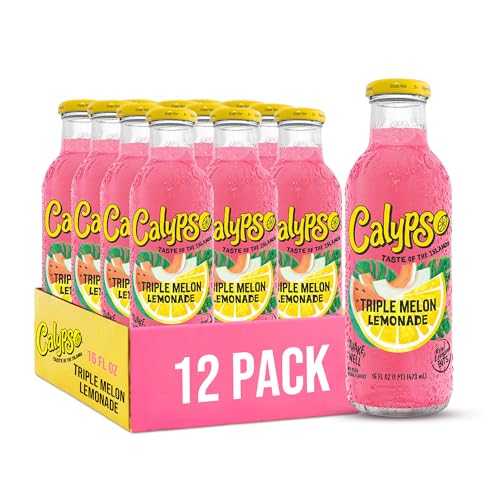 Calypso Lemonade, Triple Melon Lemonade, Made with Real Fruit, 16 Fl Oz Glass Bottles (Pack of 12)