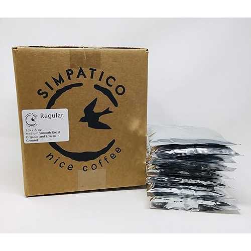Simpatico 低酸珈琲 - 30 個入り口・入口入れもの - 2.5 薬局衡オンス オーガニック 並み並み スムース 焙ずる 1 回分のフラクショナル 風呂敷き包み Simpatico Coffee Simpatico Low Acid Coffee - Case of 30 - 2.5 薬局衡オンス Organic Medium Smooth Roast Sing