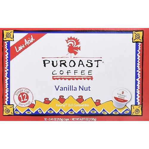 Puroast Coffee Puroast Low Acid Coffee / Vanilla Single Serve Pods / Medium Roast / High Antioxidants \u0026 High pH / No Bitter Aftertaste / Reduced Heartburn \u0026 GERD Friendly / 72 Count - Compatible with Keurig Brewer