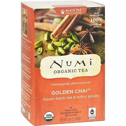 Numi Organic Golden Chai Black Tea - 18 bags per pack - 6 packs per case.6