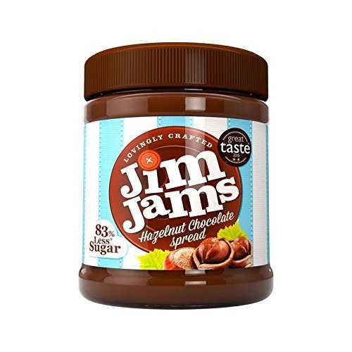JimJams 上白糖 83% オフ ヘーゼルナッツ 黒茶 ペイスト 350g - 2 個容器に並べる Jim Jams JimJams 83% Less Sugar Hazelnut Chocolate Spread 350g - Pack of 2