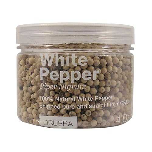 White Peppercorns 4 Ounces (114 Grams), freshly picked, sundried and shipped from Ceylon by DRUERA Dru Era White Peppercorns 4 Ounces (114 Grams), freshly picked, sundried and shipped from Ceylon by DRUERA