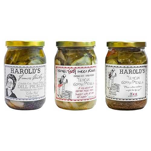 Harold\u0027s Gourmet Gift Pickle Set (3 Jars, 16薬局衡オンス), Hot Dill Pickles, Sissy Sweet Pickles \u0026 Frances Cowley\u0027s Salty Dill Pickles - Bread and Butter Pickles, Salad Pickles \u0026 Burger Pickles All インチ One Conscious Choice
