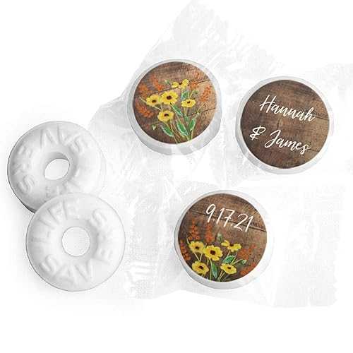 Just Candy Personalized Mints Rustic Wedding Favors LifeSavers Mints (Approx 335-365 mints) - Bridal Shower Favors for Guests