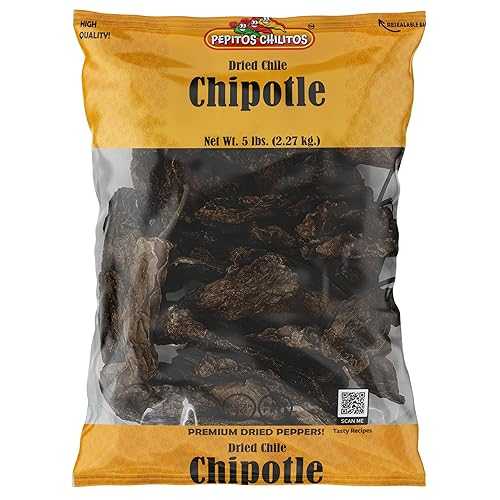 PEPITOS CHILITOS/Chile Chipotle Whole 5LB Resealable Bag - Natural and Premium - Great For Mexican Recipes Like Salsa, Tamales, and Stews.