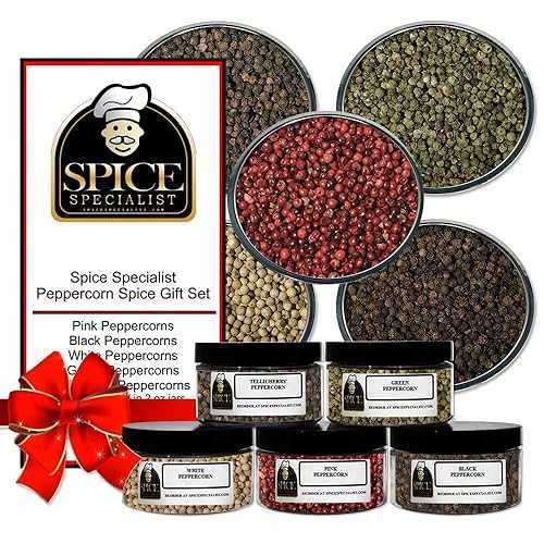 Peppercorn Spice Set by Spice Specialist - Contains: 5 plastic jars (Peppercorns weight varies due to density) - KOSHER Chef Cherie Peppercorn Spice Set by Spice Specialist - Contains: 5 plastic jars (Peppercorns weig