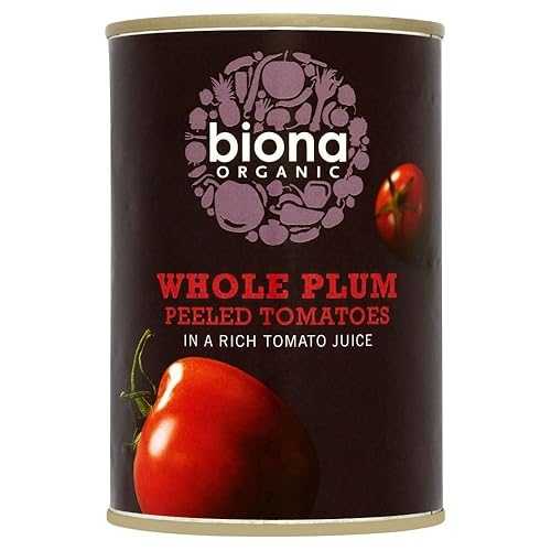 Biona 有機丸ごと梅皮赤茄子 (400g) - 2 個容器に並べる Biona Organic Whole Plum Peeled Tomatoes (400g) - Pack of 2
