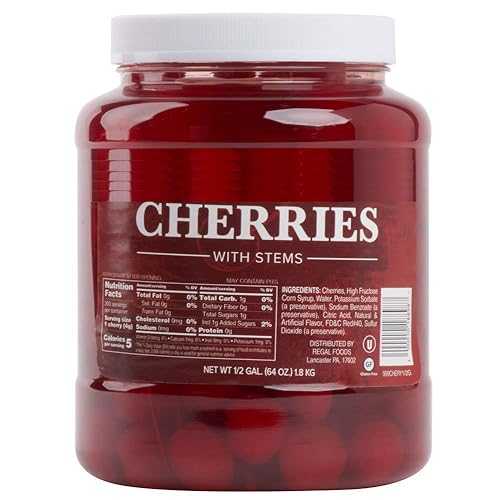 マラスキーノ 桜んぼう 茎付き添い人 - 1/2 gal PRO\u0026Family Maraschino Cherries with Stems - 1/2 Gallon