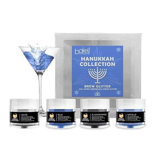 Bakell Brew Glitter - Holiday Combo Packs (4g Jars) / Assorted Edible Drink Glitter for Festive Beer, Cocktails, Soft Drinks and Other Beverages (4, Haunukkah Colors - A)