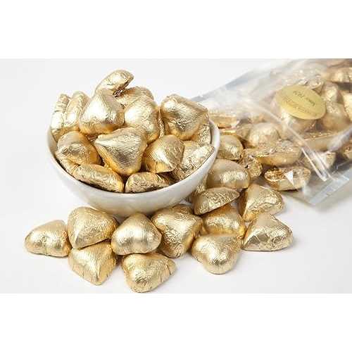 ゴールドホイルミルクチョコレートハート (1重量ポンド袋) Superior Nut Company Gold Foiled Milk Chocolate Hearts (1 Pound Bag)
