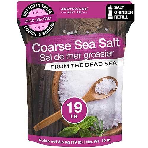Aromasong 100% Natural Sea Salt Bulk Food Grade 19 Lb, Coarse Grain, Large Resealable Bag, Pure Gluten Free Unrefined Dead Sea Salt - Grinder Refill For Daily Cooking, Canning \u0026 Pickling. (Packaging May Vary)