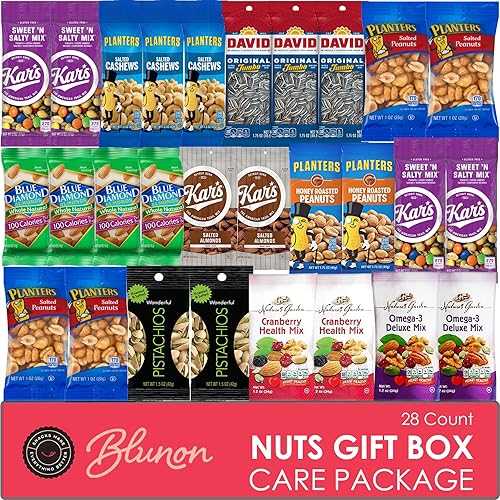 Blunon Nuts Snack Packs - Mixed Nuts and Trail Mix Individual Packs - Healthy Snacks Care Package Gift (28 Count)