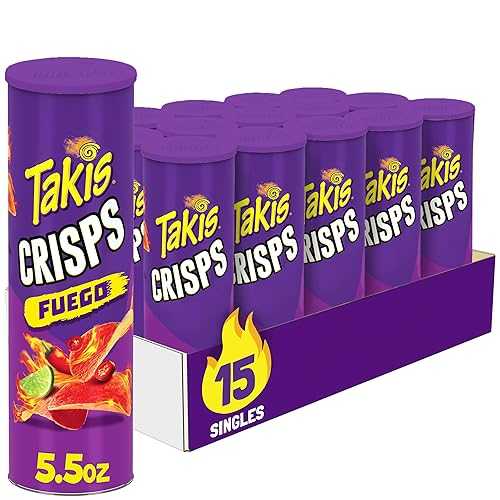 Takis Hot Chili Pepper \u0026 Lime Flavored Fuego Potato Crisps, Artificially Flavored, Zero Trans Fat, 5.5 Ounces (Pack Of 15)