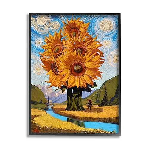 Stupell Industries Giant Sunflower Stalk Country Side Landscape Spiral Sky Framed Wall Art, Design by Thomas Fluharty