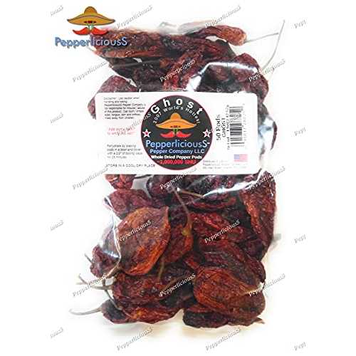 かわき切るGHOSTチリペッパーポッド、100個 PepperliciousS Dried GHOST Chili Pepper Pods, 100 Count