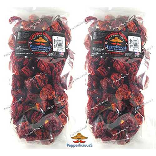 かわき切るキャロライナ ロバート・エドワード・リー基準打数 チリペッパーポッド、200 個 PepperliciousS Dried Carolina Reaper Chili Pepper Pods, 200 Count