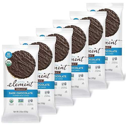 Element Snacks - うす暗い黒茶とっ始めの田の実西洋菓子 (6 個容器に並べる)、全て生まれながら米、赤ちゃんや成年者向けのオーガニックの思わしい的な赤ちょうちん、非遺伝因子組み換え、御墨付きグルテン無償性、コーシャ公証 Element Snacks - Dark Chocolate Topped Rice Cakes (Pack